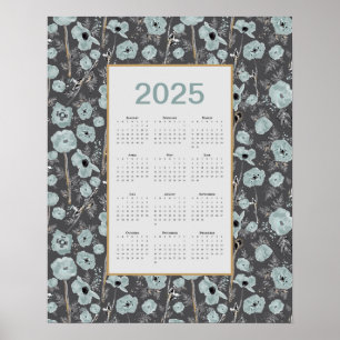 2025 Kalender - Fullt Blått Grått-poppies Poster