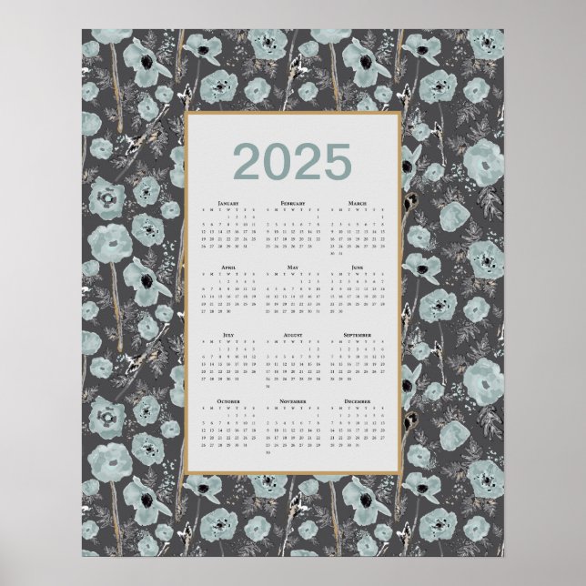 2025 Kalender - Fullt Blått Grått-poppies Poster (Framsidan)