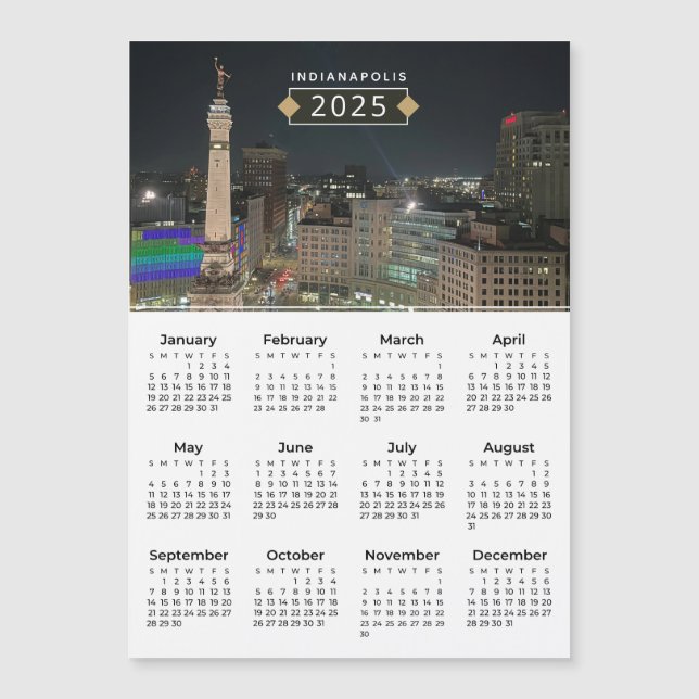2025 Kalender Indianapolis Monument Magnetisk Kart (Framsida)