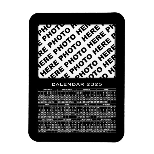2025-kalender Lägg till 1 foton, svart magnet (Vertikal)