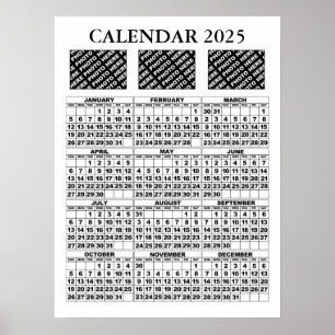 2025 Kalender Lägg till 3 bilder Affisch Vit 18x24