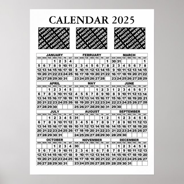2025 Kalender Lägg till 3 bilder Affisch Vit 18x24 (Framsidan)