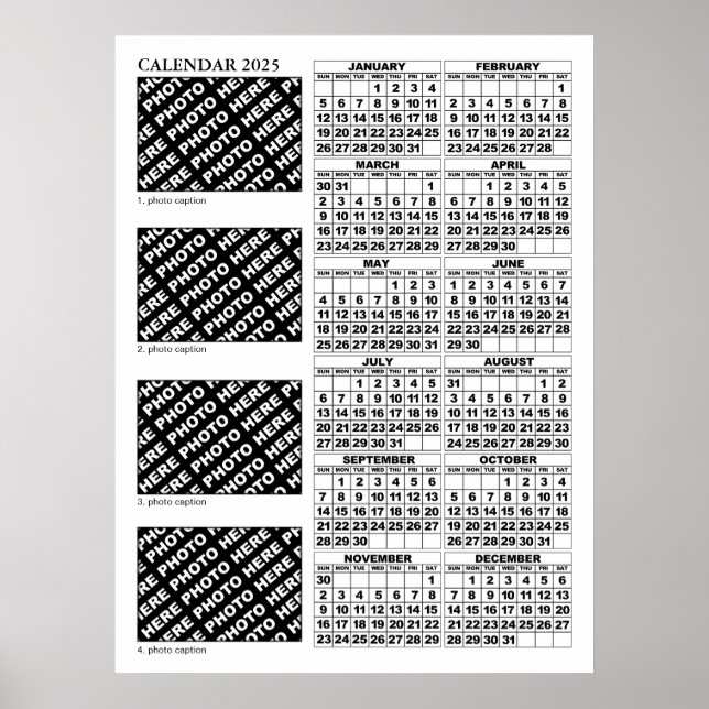 2025 Kalender Lägg till 4 bilder Affisch 61x81cm (Framsidan)