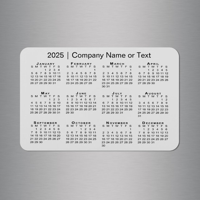 2025 Kalender med Anpassningsbar Grått Magnet (2025 Calendar with Custom Text Grey Magnet in situ)