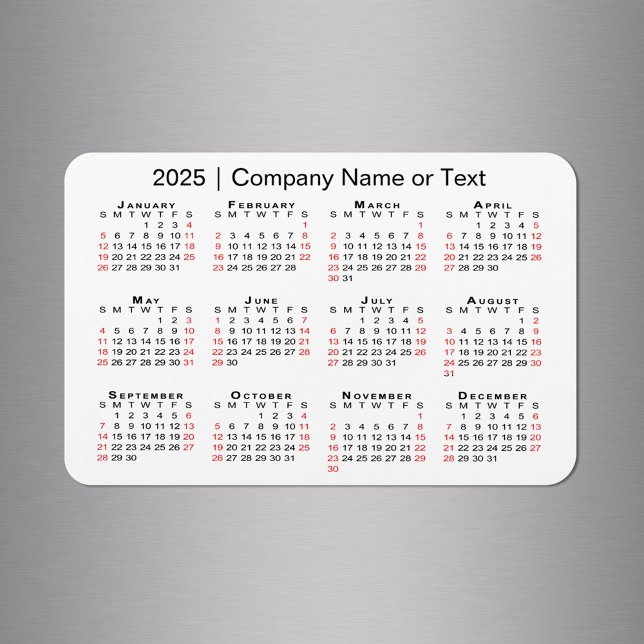 2025-kalender med Anpassningsbar Text Black White Magnet (2025 Calendar with Custom Text Black Red White Magnet in situ)