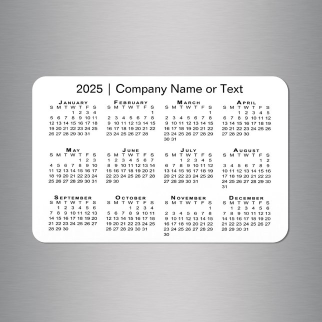 2025 Kalender med Anpassningsbar Text vit Magnet (2025 Calendar with Custom Text White Magnet in situ)