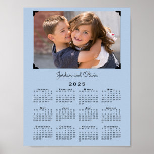 2025-kalender med foto- och Namn-ljusblå Poster