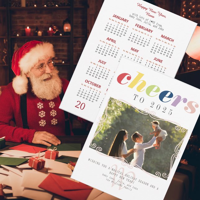 2025 Kalender Modern Helg Nyår Foto Julkort (2025 Calendar Modern Holiday New Year Photo Holiday Card Elegant Family Monogram)
