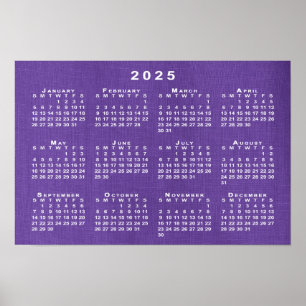2025 Kalender om Lila Linen Struktur Photo Poster