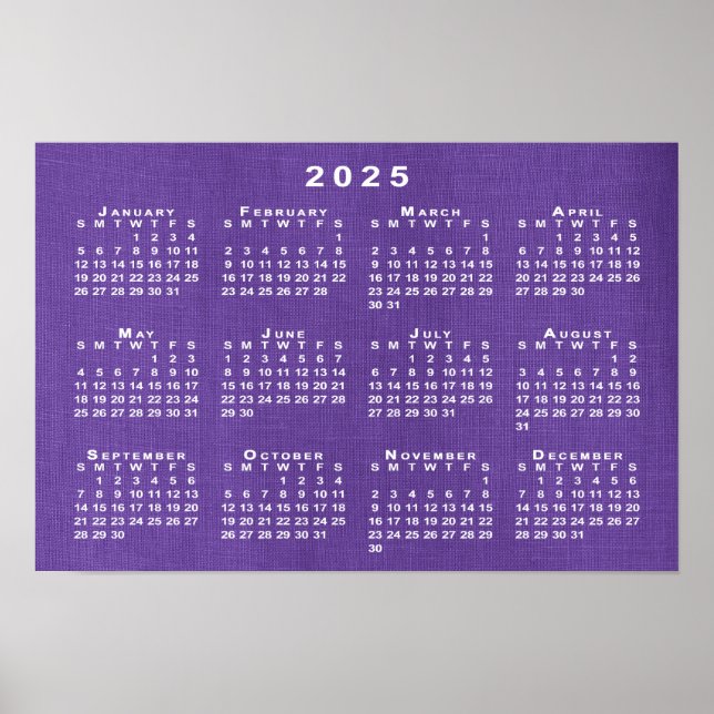 2025 Kalender om Lila Linen Struktur Photo Poster (Framsidan)