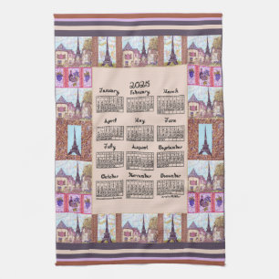 2025 Kalender Paris Eiffel Torn Pointillism Art Kökshandduk