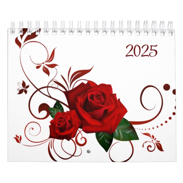 2025 Kalender Röd ros Blommigt (Omslag)