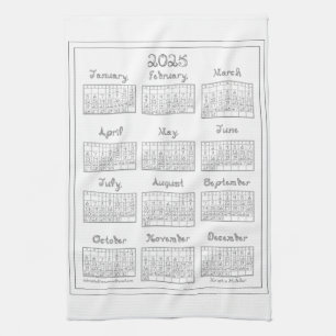 2025 Kalender Silver Grått Fabric-teckensnittssyte Kökshandduk