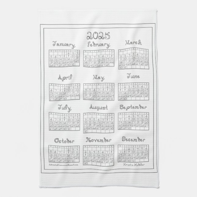 2025 Kalender Silver Grått Fabric-teckensnittssyte Kökshandduk (Vertikal)