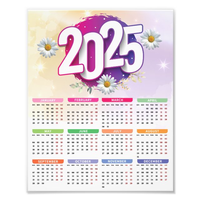 2025 Kalender - vattenfärgsblommor - Blommigt Fototryck (Framsidan)