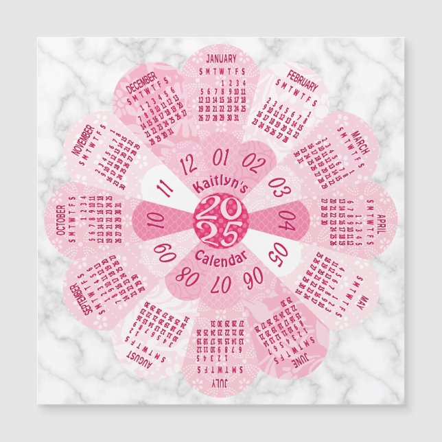 2025 Kalenderår Anpassningsbar Boho Rosa Flower Ma (Framsida)