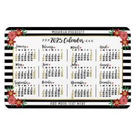 2025 Kalenderår Månatlig Blommigt Rand Preppy Magnet