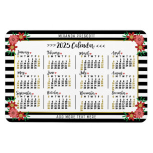 2025 Kalenderår Månatlig Blommigt Rand Preppy Magnet