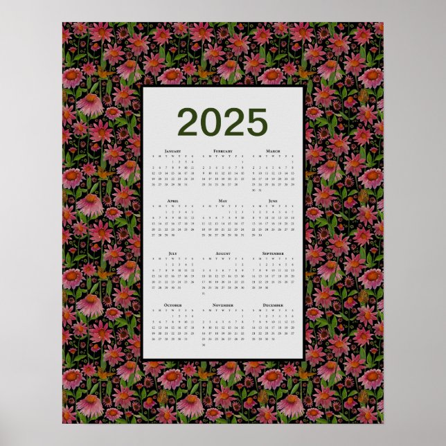 2025 Kalendern Hela Året Konblommor Poster (Framsidan)