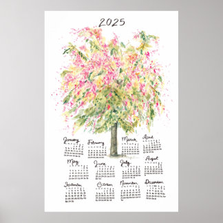 2025 Kalendern Hög Akvarell Regnbåge Dusch Träd Poster