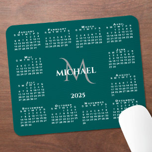 2025 Kalenderns Chic Monogram Namn om Teal Musmatta