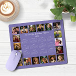 2025 Lavender Många Photo Collage Calendar Musmatta<br><div class="desc">🌟 2025 Lavender Lila Periwinkle Många Photo Collage Calendar Mouse Pad med en enkel, minimalistisk årskalender och 18 av dina favoritfoton. Alla färg är anpassade. Gör en underbar gåva till mor- och farföräldrar, föräldrar, moster, ungar, gudföräldrar med mera! Kontakta oss på cedarandstring@gmail.com om du behöver hjälp med designen eller matchande...</div>