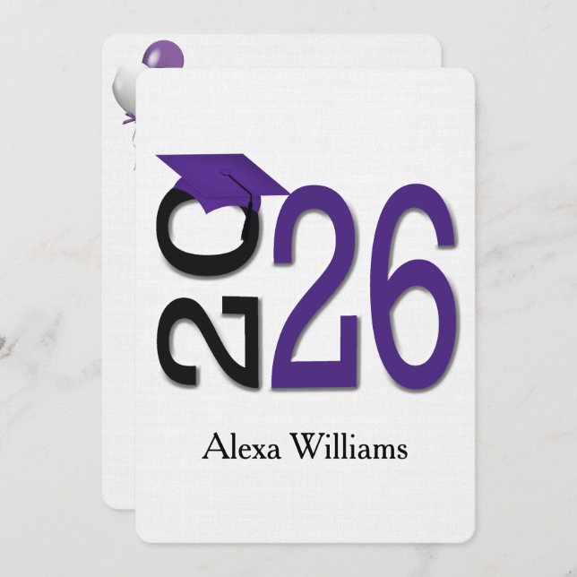 2025 Lila och Svart Examenfest Inbjudningar (Fram/baksida)