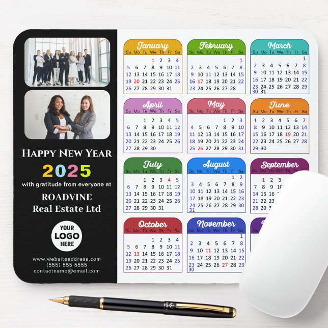 2025 - Logotyp - modern svart färgstark kalender Musmatta (Skapare uppladdad)