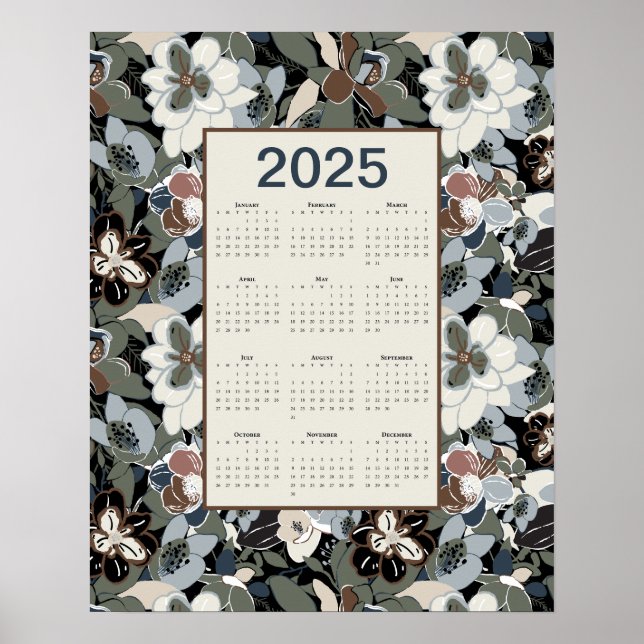 2025 Magnolia Blommigt Kalender Poster (Framsidan)