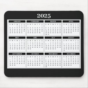 2025 Månadskalender Modern svart vitt Musmatta