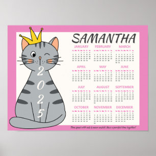 2025 Månadskalender Söt Rosa Namn Lekfull Katt Poster