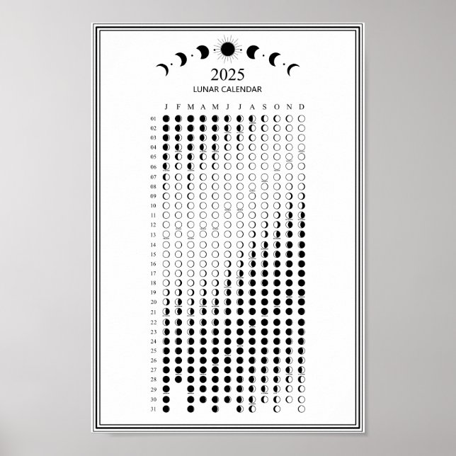2025 månfas Lunar Cycles minimalistisk kalender Poster (Framsidan)