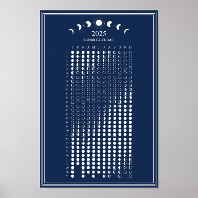 2025 Månfas Lunar Cycles Minimalistisk Kalender  Poster (Framsidan)