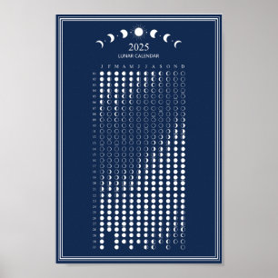 2025 Månfas Lunar Cycles Minimalistisk Kalender Poster