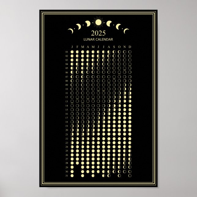 2025 Månfas Lunar Cycles Minimalistisk Kalender  Poster (Framsidan)