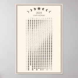 2025 månfas Lunar cykler Minimalistisk kalender Poster