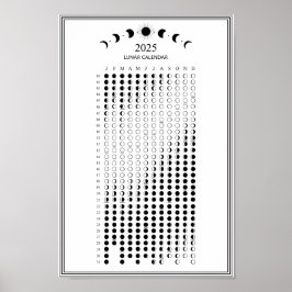 2025 månfas lunar cykler minimalistisk kalender poster