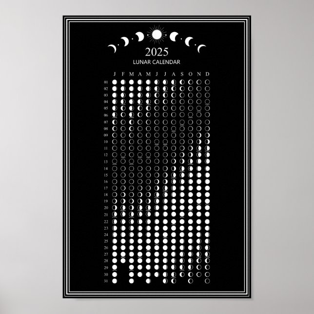 2025 månfas lunar cykler minimalistisk kalender poster (Framsidan)
