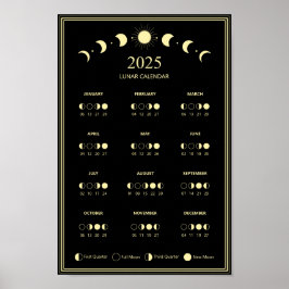2025 månfas Lunar cykler Minimalistisk kalender Poster