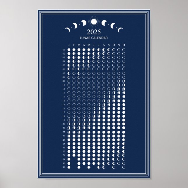 2025 Månfas Lunar Cyklers Minimalistisk Kalender  Poster (Framsidan)