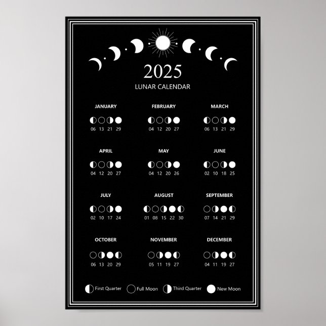 2025 Månfas Lunarcykler Minimalistisk Kalender Poster (Framsidan)