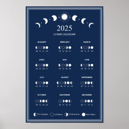 2025 Månfas Lunarcykler Mörkblå Kalender Poster