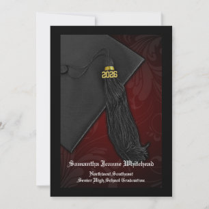 2025 Maroon Red Tassel Charm Studenten Inbjudningar