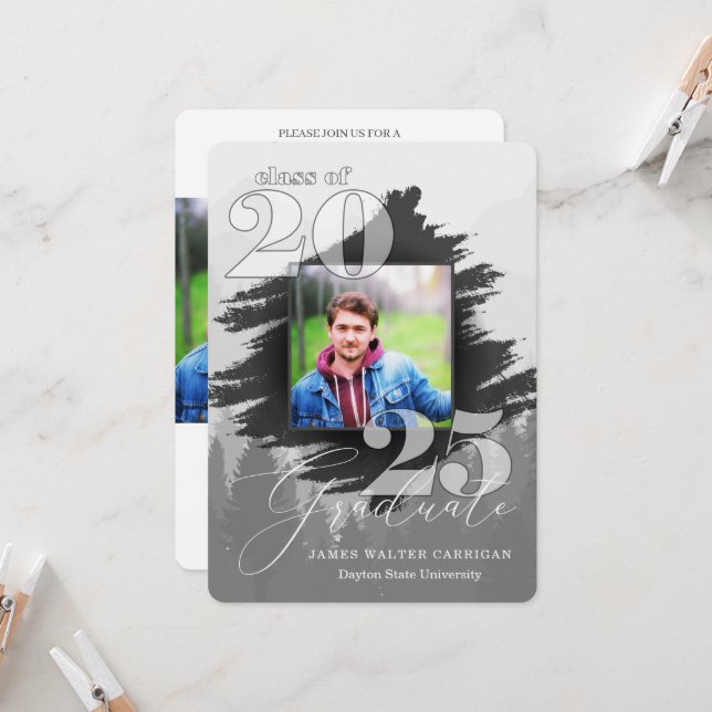2025 Masculine Greyscale 2 Photo Studenten Inbjudningar (Fram/Back In Situ)