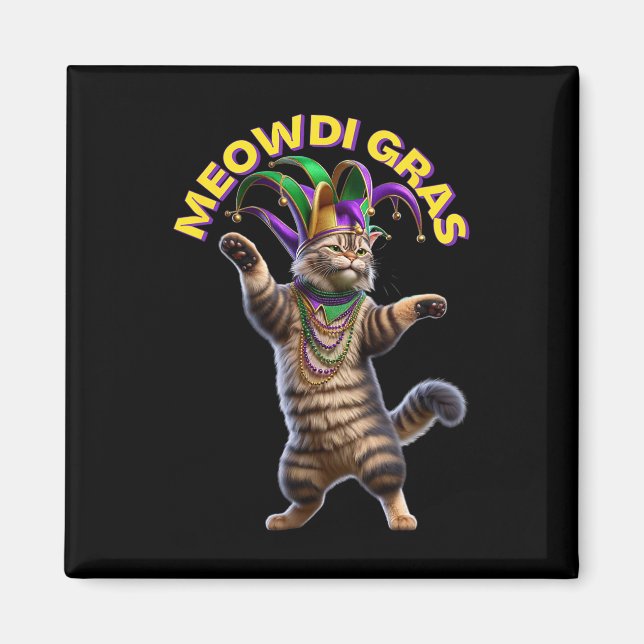 2025 Matching Manar Womans Funny Meowdi Gras Cat M Magnet (Framsidan)