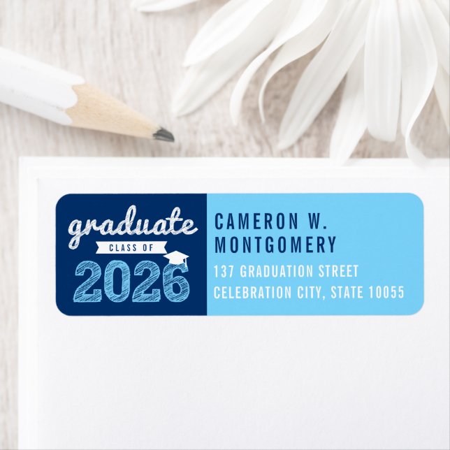 2025 Modern blå Sketch Studenten Adress Returadress Etikett (Insitu)