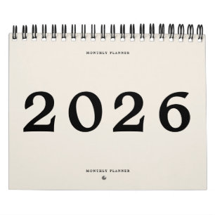 2025 Modern Black Beige American Monthly Planner Kalender