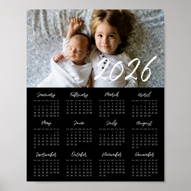 2025 - Modern familjefotografikalender - svart Poster (Framsidan)