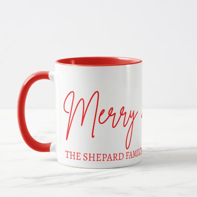 2025 Modern Merry and Bright Red Pink Christmas Mugg (Vänster)