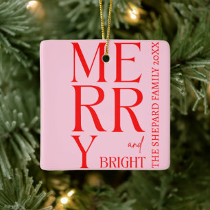 2025 Modern Merry and Bright Red Rosa Jul Julgransprydnad Keramik